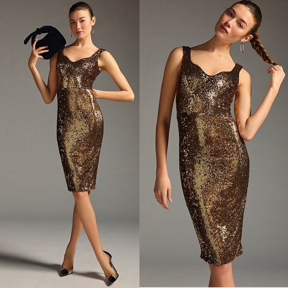 NEW Anthropologie DRESS THE POPULATION SWEETHEART SEQUIN DRESS size m nwt gold